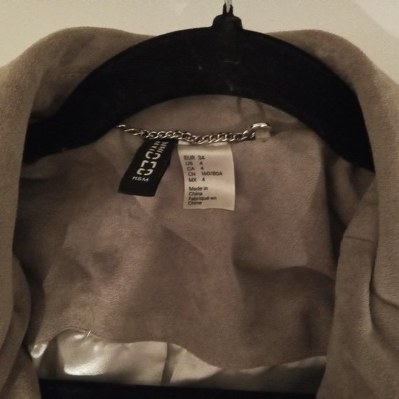 H&M Faux Suede Tan Biker Jacket Size 4 - Picture 6 of 9